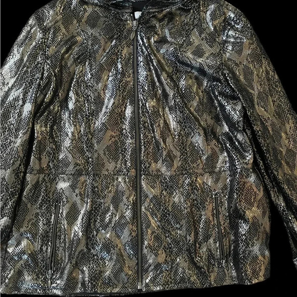 Chico’s Black Silver Metallic Snake Print Full Zip Jacket Women Size 2 - Picture 2 of 4